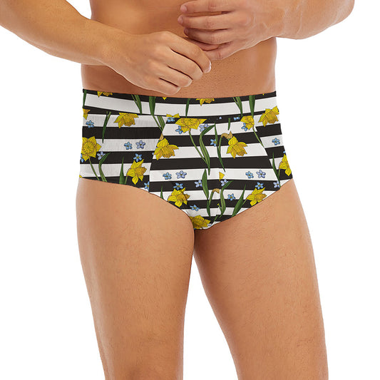 Yellow Daffodil Striped Pattern Print Men's Briefs
