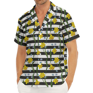 Yellow Daffodil Striped Pattern Print Men's Deep V-Neck Shirt