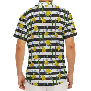 Yellow Daffodil Striped Pattern Print Men's Deep V-Neck Shirt