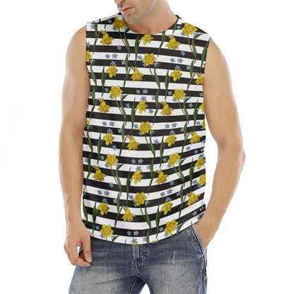 Yellow Daffodil Striped Pattern Print Men's Fitness Tank Top