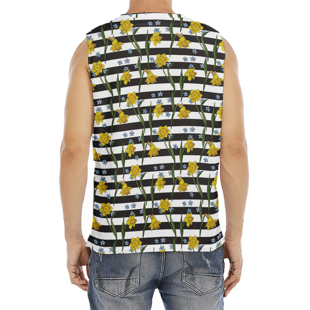 Yellow Daffodil Striped Pattern Print Men's Fitness Tank Top