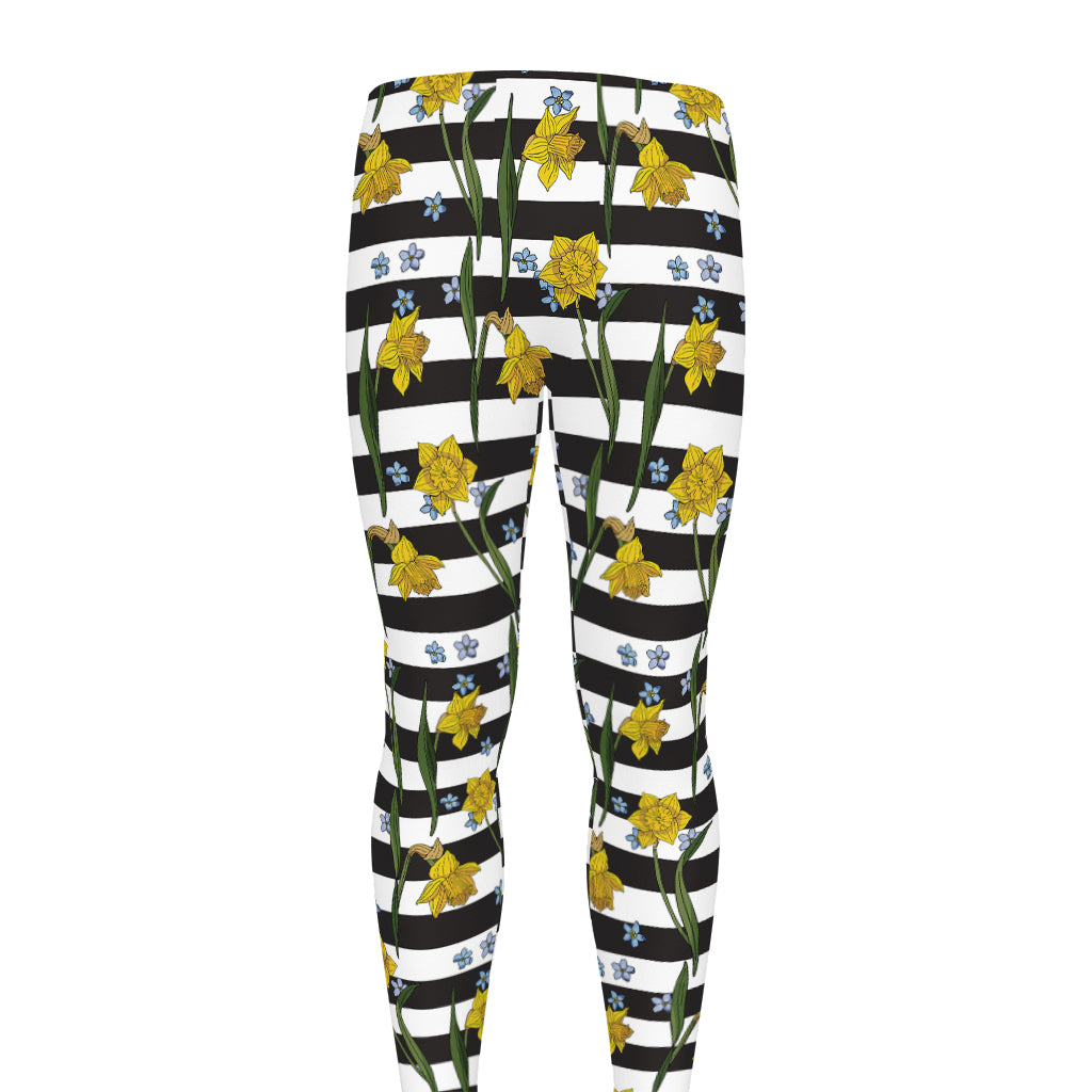 Yellow Daffodil Striped Pattern Print Men's leggings