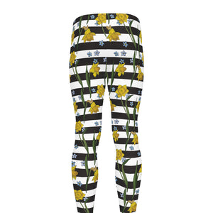 Yellow Daffodil Striped Pattern Print Men's leggings
