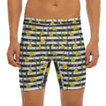 Yellow Daffodil Striped Pattern Print Men's Long Boxer Briefs