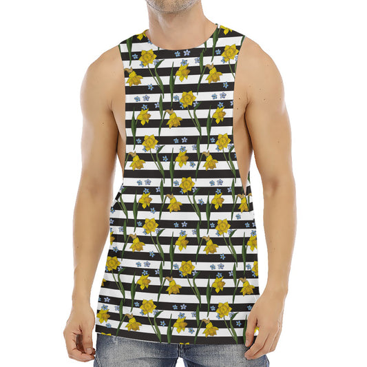 Yellow Daffodil Striped Pattern Print Men's Muscle Tank Top