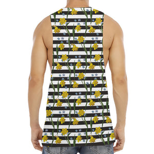 Yellow Daffodil Striped Pattern Print Men's Muscle Tank Top