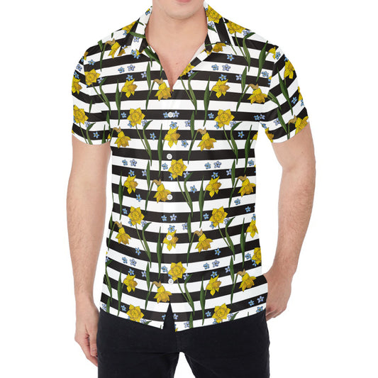 Yellow Daffodil Striped Pattern Print Men's Shirt