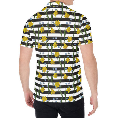 Yellow Daffodil Striped Pattern Print Men's Shirt