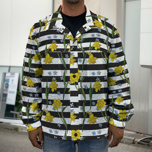 Yellow Daffodil Striped Pattern Print Men's Shirt Jacket