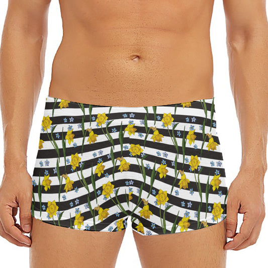 Yellow Daffodil Striped Pattern Print Men's Short Boxer Briefs