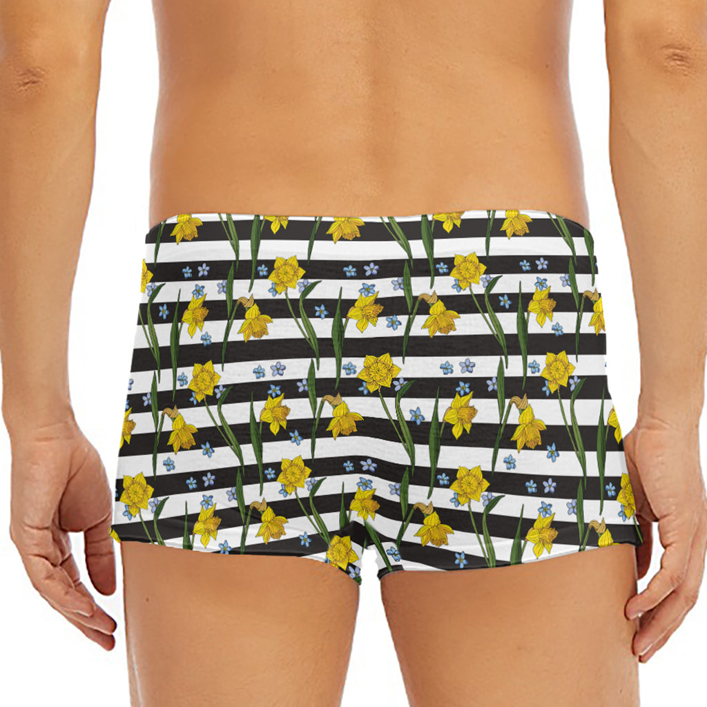 Yellow Daffodil Striped Pattern Print Men's Short Boxer Briefs