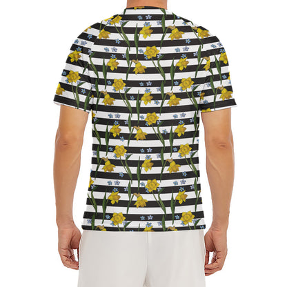 Yellow Daffodil Striped Pattern Print Men's Short Sleeve Rash Guard