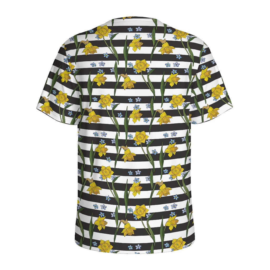 Yellow Daffodil Striped Pattern Print Men's Sports T-Shirt