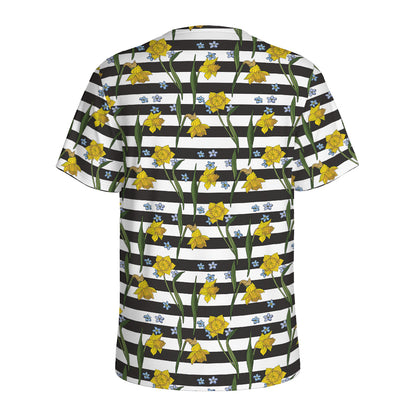 Yellow Daffodil Striped Pattern Print Men's Sports T-Shirt