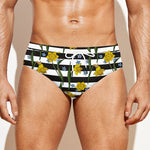 Yellow Daffodil Striped Pattern Print Men's Swim Briefs