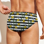 Yellow Daffodil Striped Pattern Print Men's Swim Briefs