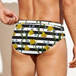 Yellow Daffodil Striped Pattern Print Men's Swim Briefs
