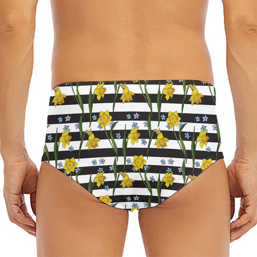 Yellow Daffodil Striped Pattern Print Men's Triangle Swim Briefs