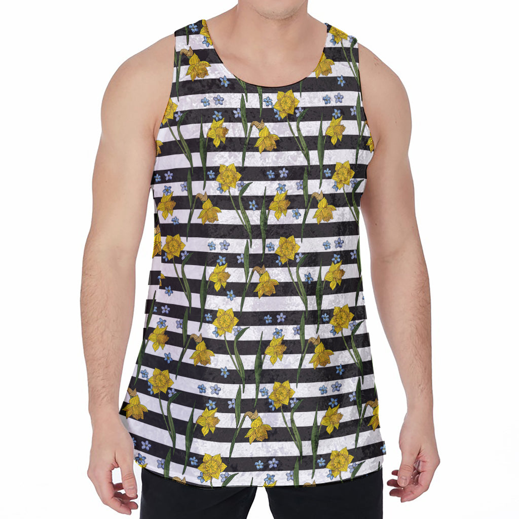 Yellow Daffodil Striped Pattern Print Men's Velvet Tank Top