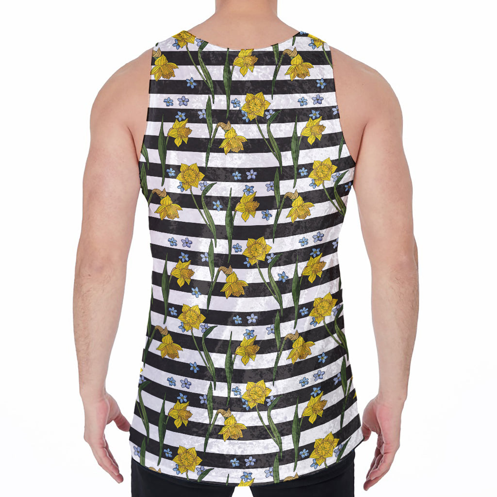 Yellow Daffodil Striped Pattern Print Men's Velvet Tank Top