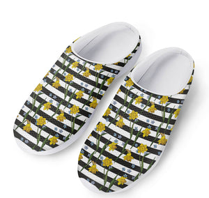 Yellow Daffodil Striped Pattern Print Mesh Casual Shoes