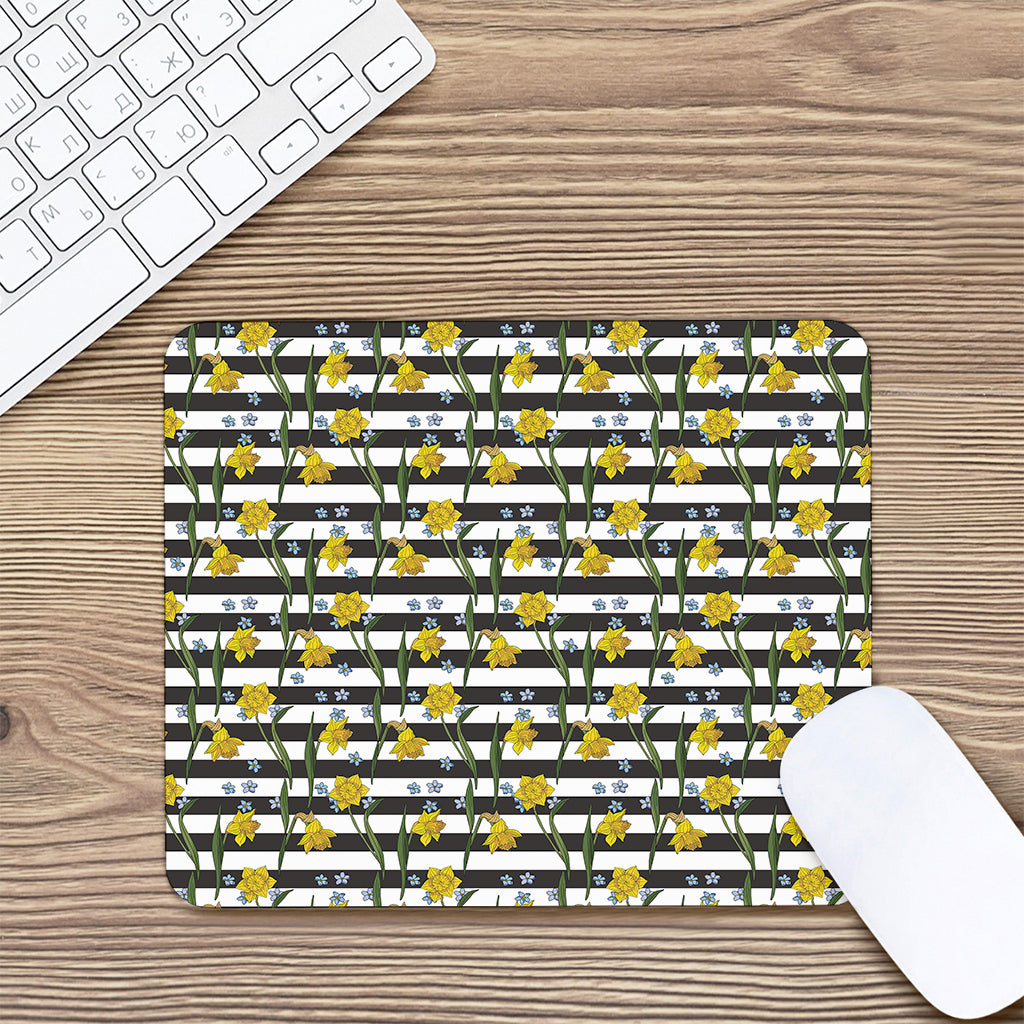 Yellow Daffodil Striped Pattern Print Mouse Pad