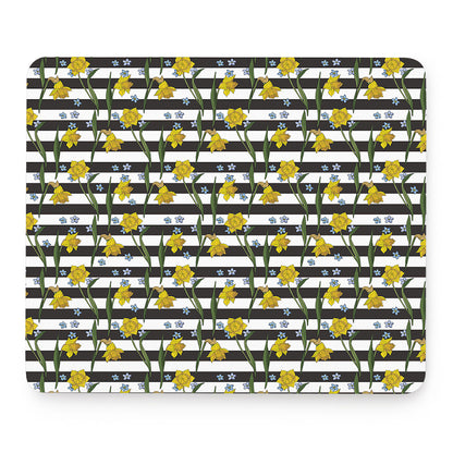 Yellow Daffodil Striped Pattern Print Mouse Pad