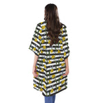 Yellow Daffodil Striped Pattern Print Open Front Beach Cover Up