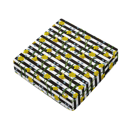 Yellow Daffodil Striped Pattern Print Outdoor Seat Cushion Cover