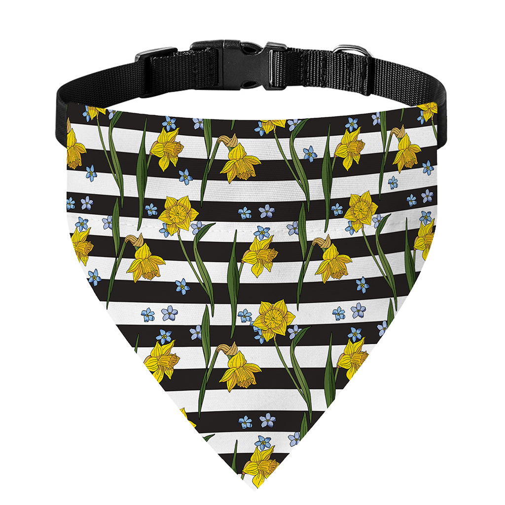 Yellow Daffodil Striped Pattern Print Over The Collar Dog Bandana