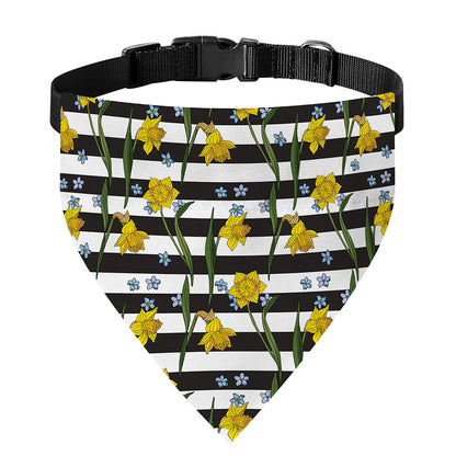 Yellow Daffodil Striped Pattern Print Over The Collar Dog Bandana
