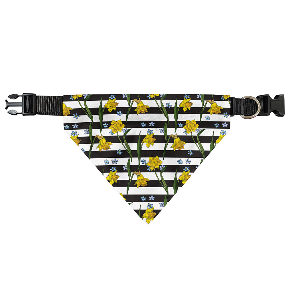 Yellow Daffodil Striped Pattern Print Over The Collar Dog Bandana