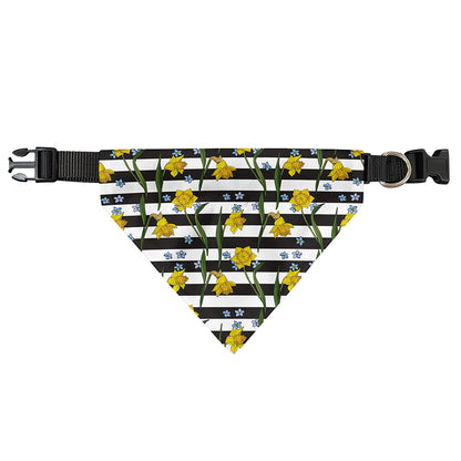 Yellow Daffodil Striped Pattern Print Over The Collar Dog Bandana