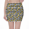 Yellow Daffodil Striped Pattern Print Pencil Mini Skirt