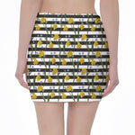 Yellow Daffodil Striped Pattern Print Pencil Mini Skirt