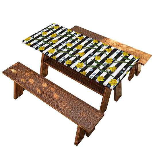 Yellow Daffodil Striped Pattern Print Picnic Table Cover