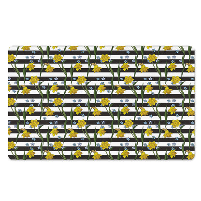 Yellow Daffodil Striped Pattern Print Polyester Doormat