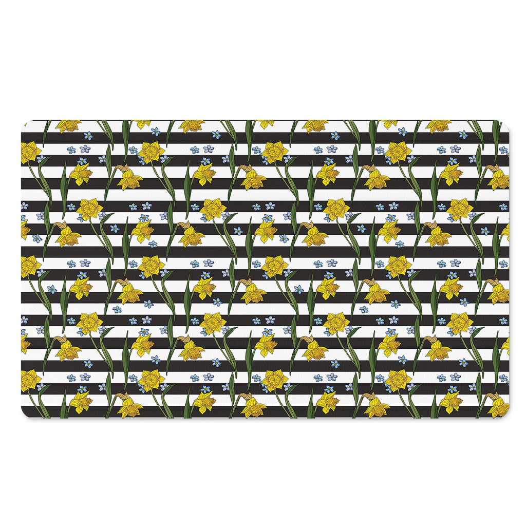 Yellow Daffodil Striped Pattern Print Polyester Doormat