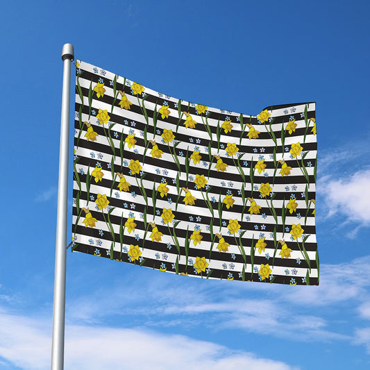 Yellow Daffodil Striped Pattern Print Polyester Flag