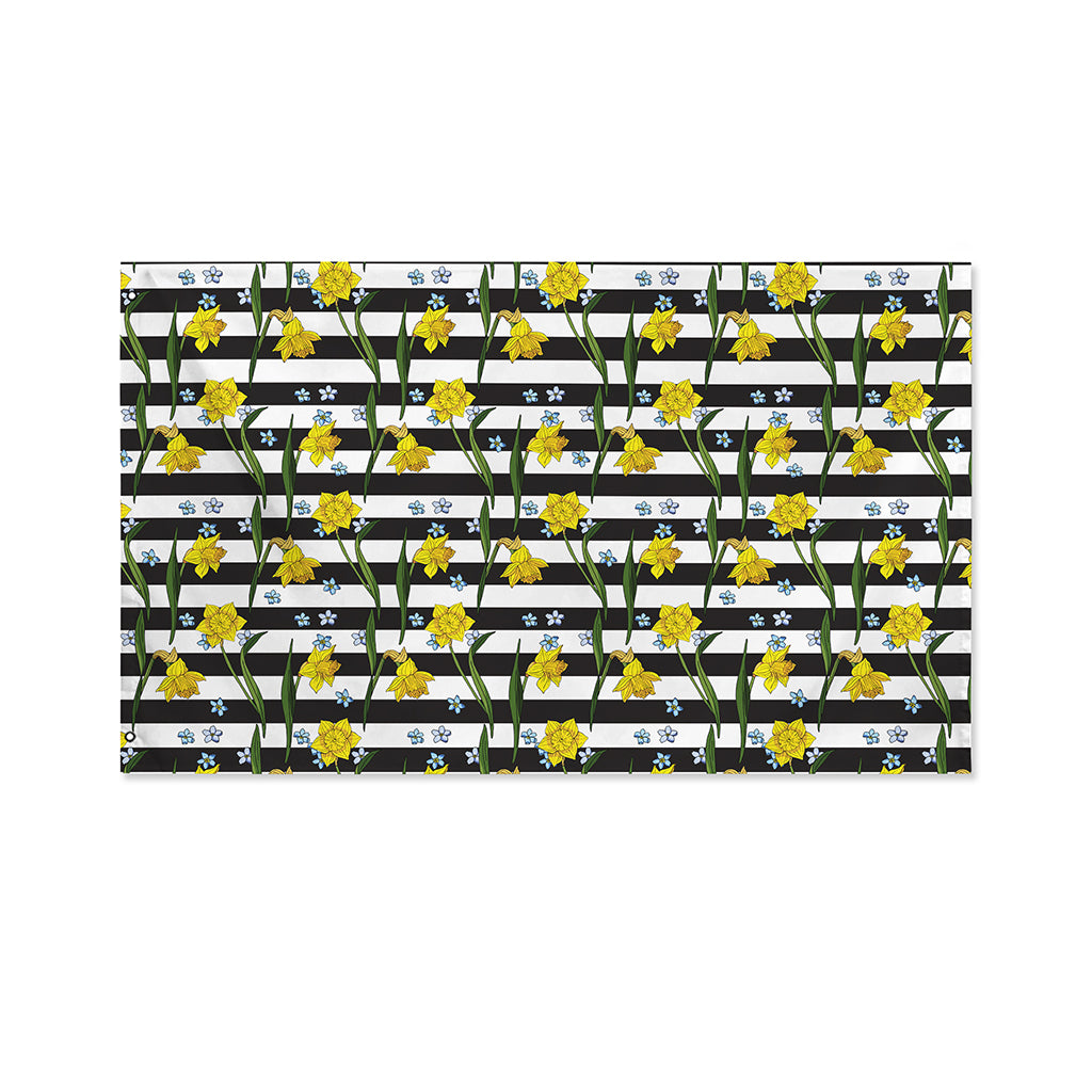 Yellow Daffodil Striped Pattern Print Polyester Flag