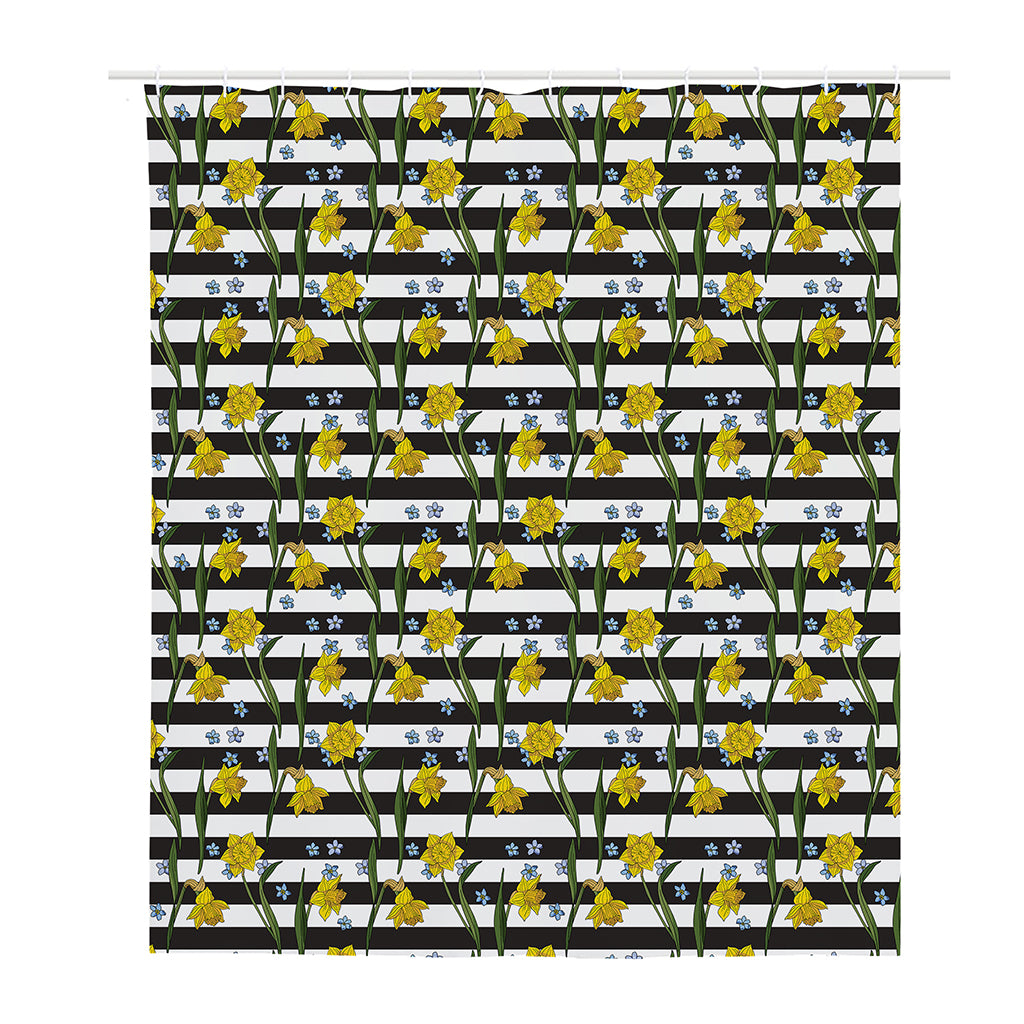 Yellow Daffodil Striped Pattern Print Polyester Shower Curtain