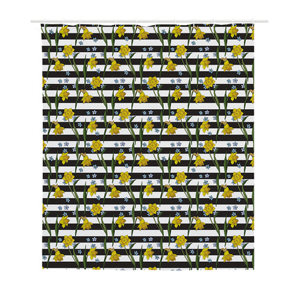 Yellow Daffodil Striped Pattern Print Polyester Shower Curtain