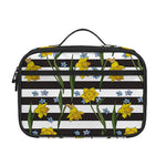 Yellow Daffodil Striped Pattern Print Portable Lunch Bag