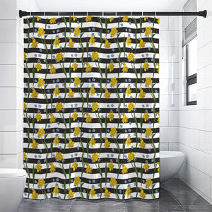 Yellow Daffodil Striped Pattern Print Premium Shower Curtain