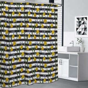 Yellow Daffodil Striped Pattern Print Premium Shower Curtain