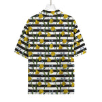 Yellow Daffodil Striped Pattern Print Rayon Hawaiian Shirt