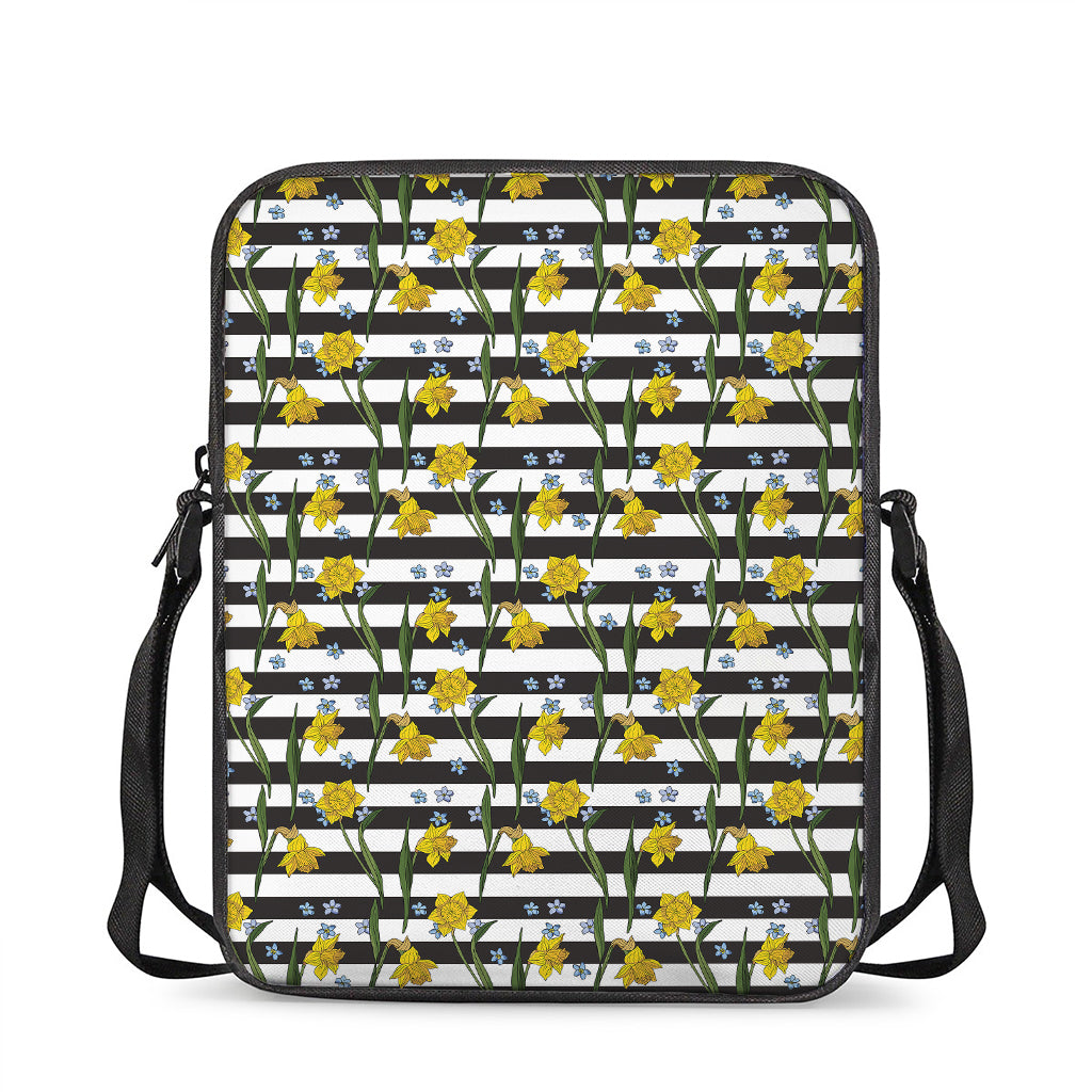 Yellow Daffodil Striped Pattern Print Rectangular Crossbody Bag