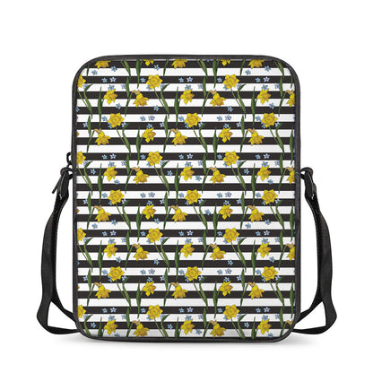 Yellow Daffodil Striped Pattern Print Rectangular Crossbody Bag