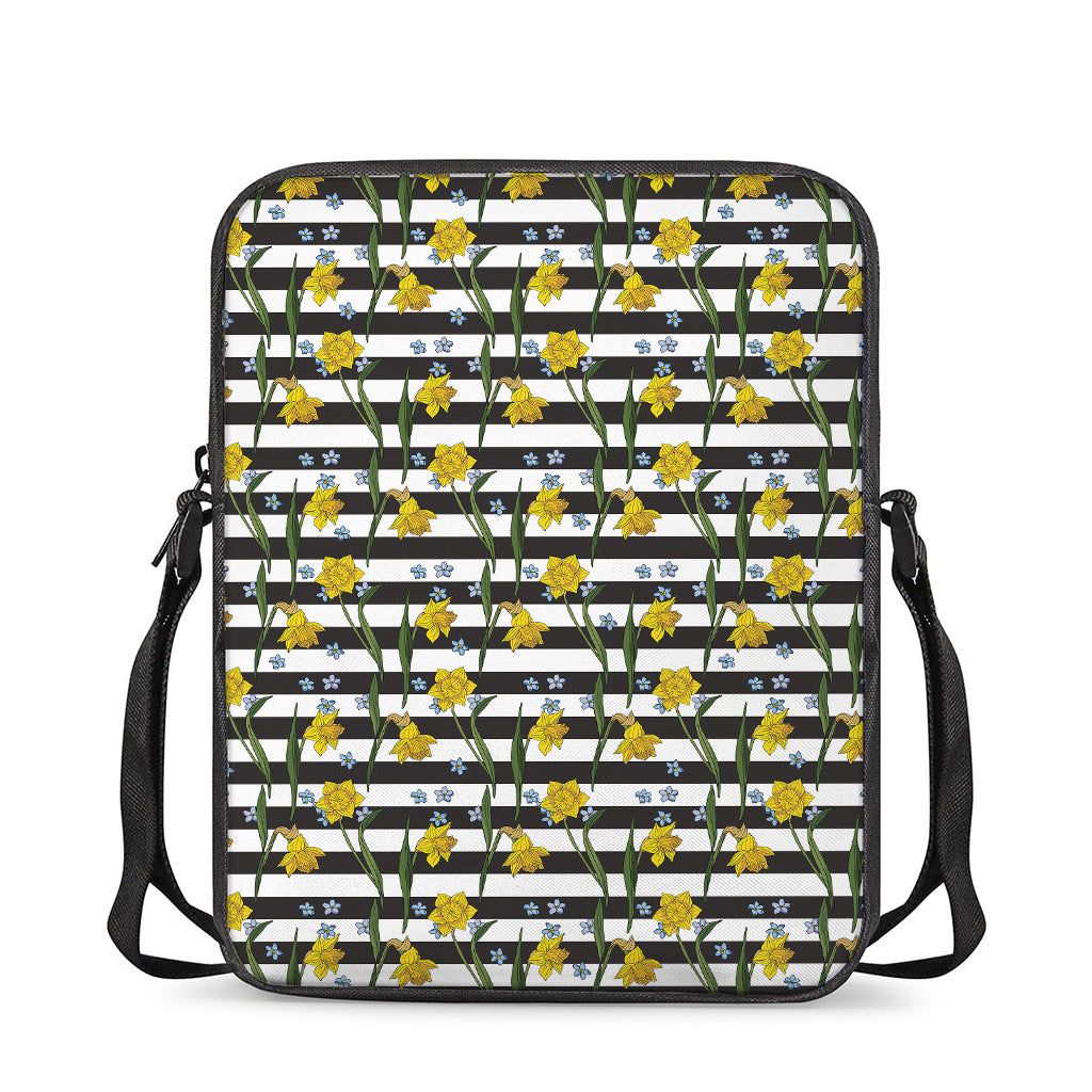 Yellow Daffodil Striped Pattern Print Rectangular Crossbody Bag