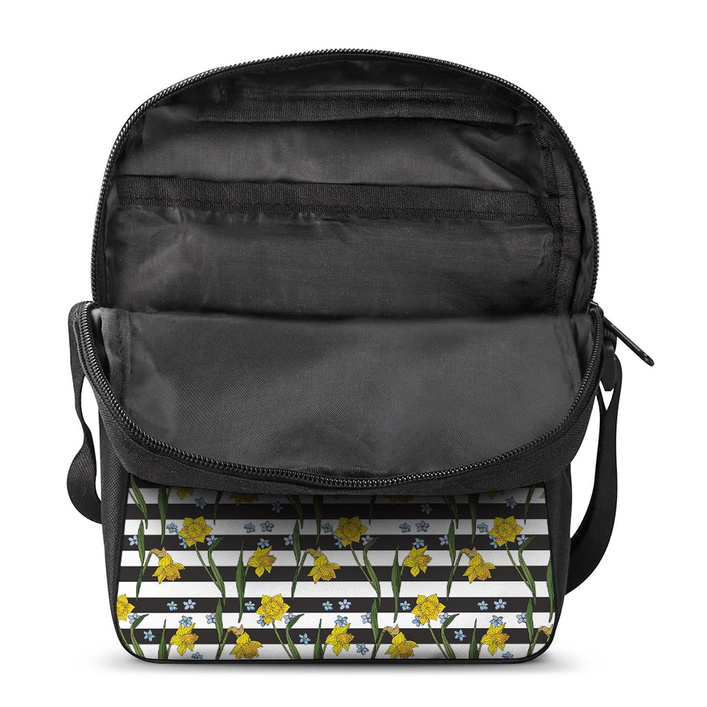 Yellow Daffodil Striped Pattern Print Rectangular Crossbody Bag